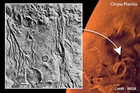 ปล่องภูเขาไฟที่กัดกร่อนอย่างหนักบนดาวอังคาร
