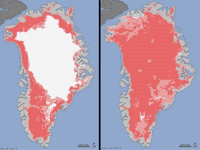 Sateliții măsoară topirea gheții Groenlandei