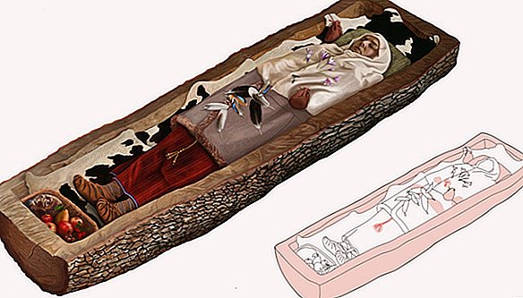 Keltische Frau aus der Eisenzeit in ausgefallener Kleidung, begraben in diesem 'Baumsarg' in der Schweiz