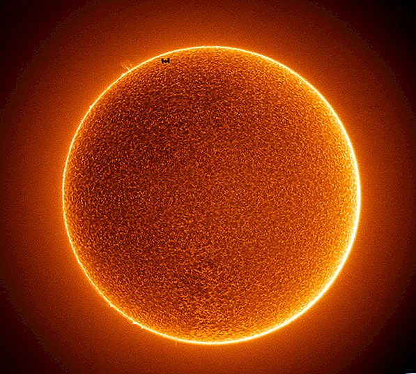 Algo falta en esta impresionante foto de la estación espacial que pasa frente al sol del mediodía