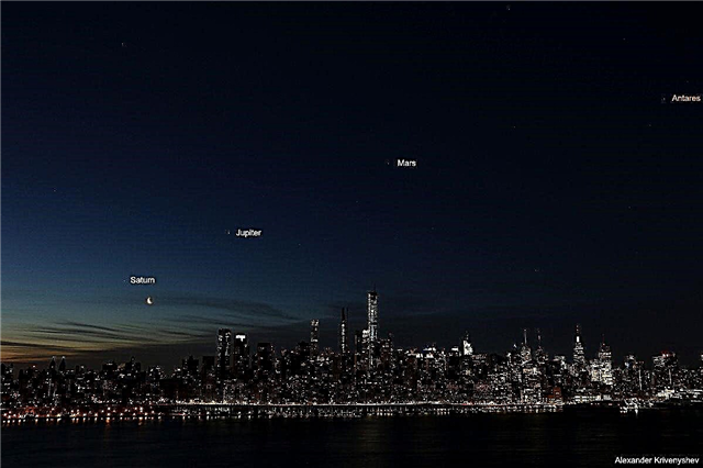 Vea la luna, 3 planetas y la estrella roja del arco de Antares sobre Nueva York (fotos)