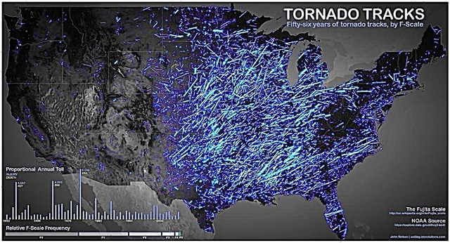 Upea 56 vuoden tornadot visualisointi Yhdysvalloissa