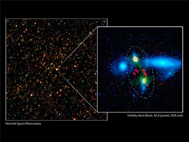 Een megafusie van enorme sterrenstelsels die op heterdaad worden betrapt