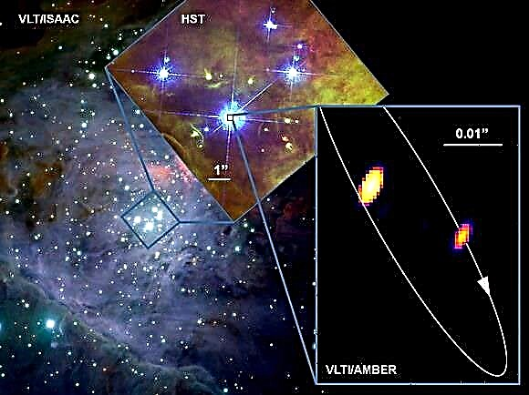 Nový pohled na mladou, vysoce hmotnou binární hvězdu v srdci Orionu