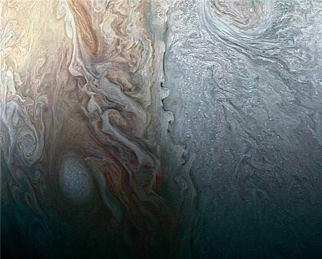 Juno ser överlappande kolliderande moln på Jupiter