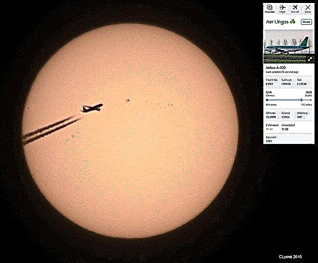 Skywatchers identificeren vliegtuigen terwijl ze voor de zon passeren