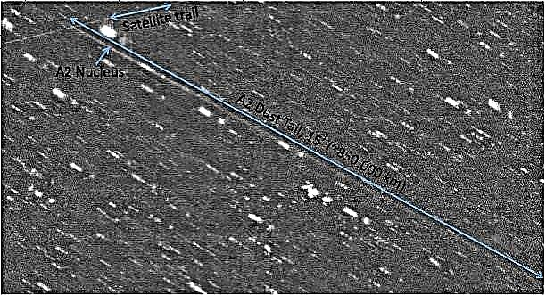 Сбит астероид има опашка, която продължава да става по-дълъг