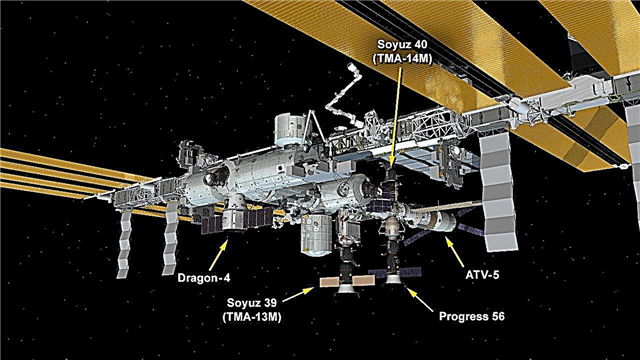 Beschäftigter Raumhafen: Auf der Raumstation stehen jetzt fünf Raumschiffe
