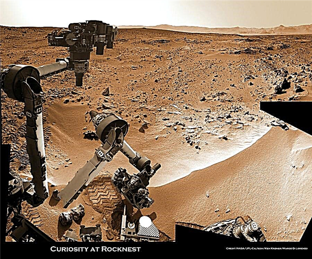 Mars rover scooping à la recherche de matériel vierge à Rocknest