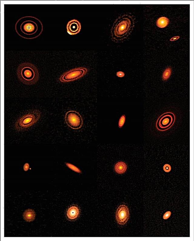 Her er 20 protoplanetære disker, med nylig dannede planeter som hugger ut hull i gass og støv