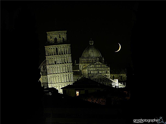 Astrophoto: Une belle vue par erreur sur le croissant de lune et la tour penchée de Pise