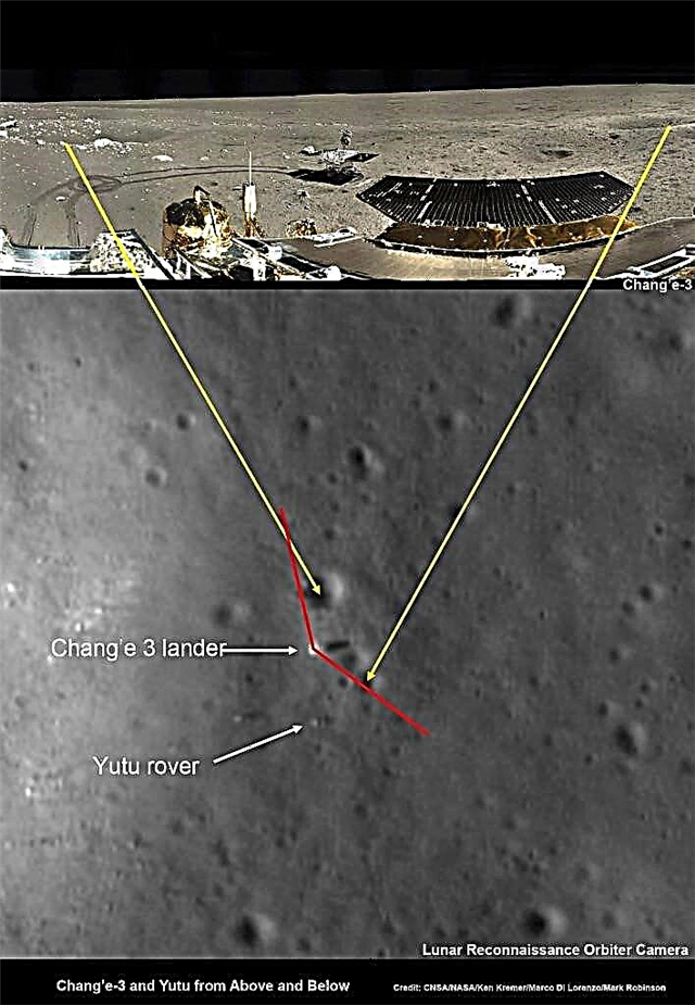 Китайският кацач Chang'e-3 и Yutu Moon Rover - отгоре и отдолу