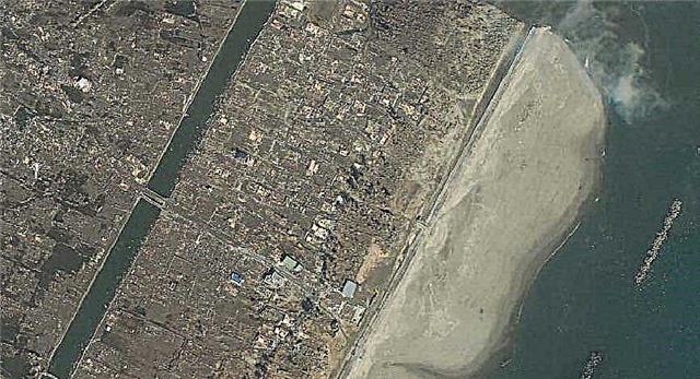 Palydovinės nuotraukos prieš ir po Japonijos žemės drebėjimo, cunamio