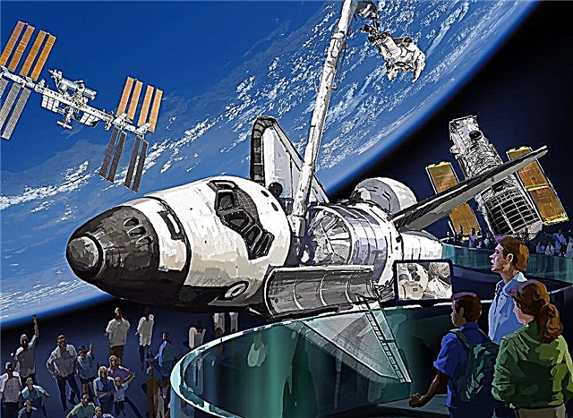 Kennedyn avaruuskeskuksen vierailijakompleksin suunnittelema 'In Flight' Shuttle Orbiter -näyttely