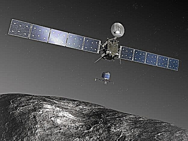 Upp och hoppa! Rosettas kom kommer fram bakom solen, mycket ljusare än tidigare