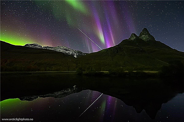 Feuer am Himmel: Auroren und Meteor Foto von Ole Salomonsen