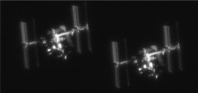 Images télescopiques incroyables de la station spatiale et d'un navire de charge se dirigeant de cette façon