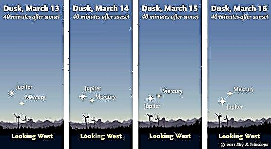 كوكب المشتري وزئبق في الشفق 13-16 مارس