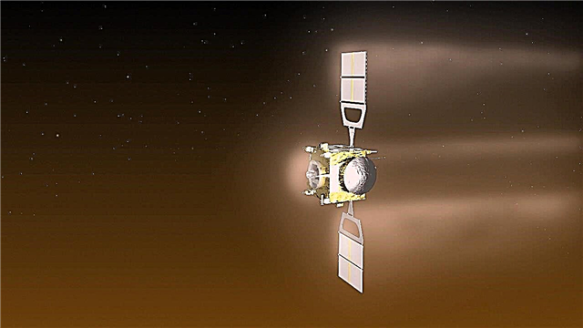Venus Express Raumschiff, wenig Treibstoff, tanzt zart über dem Untergang