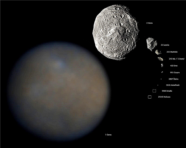 Tu sú Ceres v porovnaní so všetkými ostatnými asteroidmi, ktoré sme navštívili