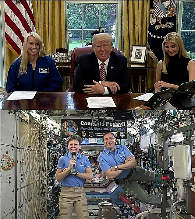 האסטרונאוט פגי ויטסון, נאס"א, קובע את שיא הסיבולת של ארה"ב, מדבר עם הנשיא טראמפ