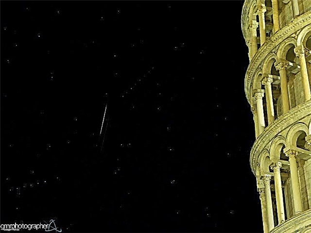 Astrofoto: skaista satikšanās ar Pizas tieksmes torni