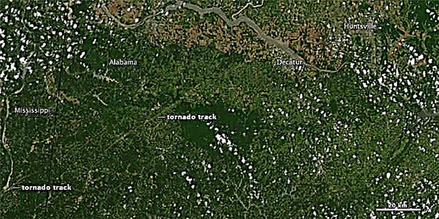 Satellitbilder visar hur tornadoer skar över Alabama, Mississippi