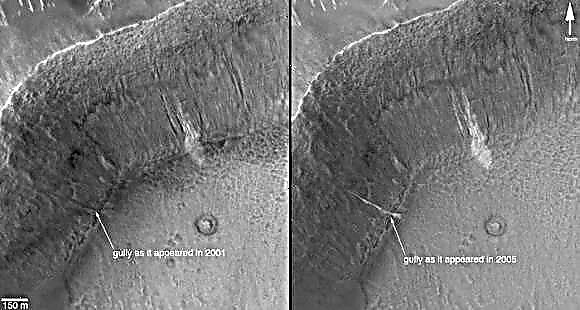 Mars Gullies, hergestellt durch trockene körnige Trümmer und nicht durch jüngsten Wasserfluss