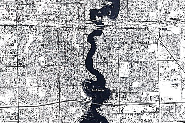 ภาพถ่ายดาวเทียมของแม่น้ำแดงที่ท่วมในนอร์ทดาโคตา