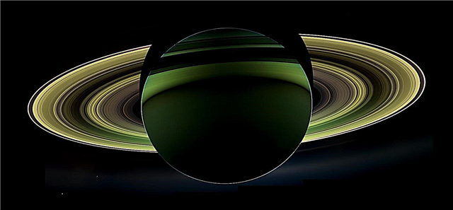 Nova e linda visão retroiluminada de Saturno